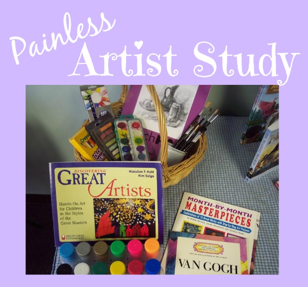 Painless artist study image with photo of art supplies on a purple background.