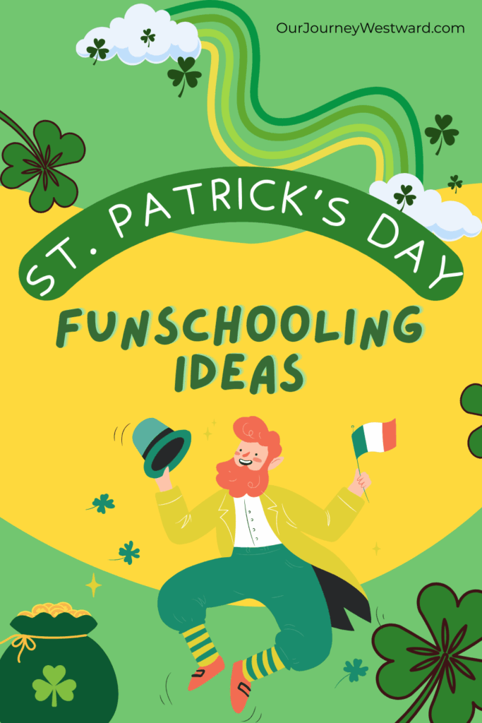 green and yellow background with several traditional Irish images