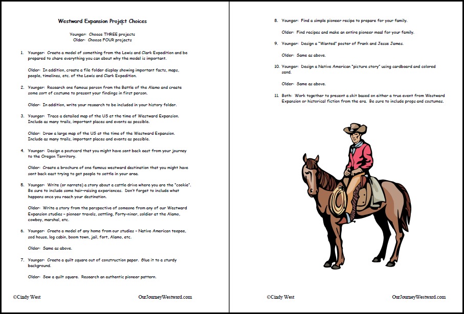 Westward Expansion Unit End-of-Study Project List