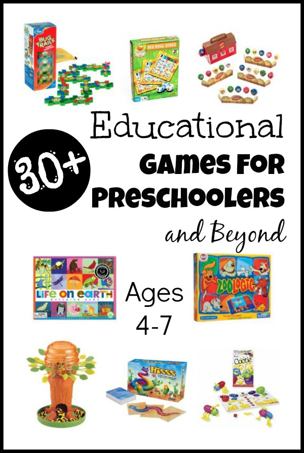 A bunch of preschool games on an image for a blog post about educational games for preschoolers.