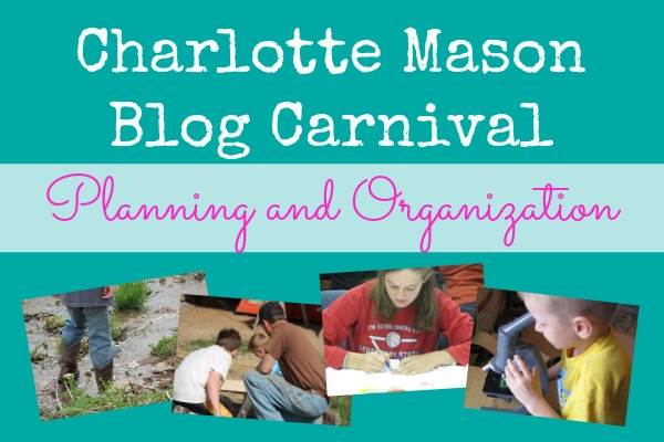 Charlotte Mason Blog Carnival advertisement with photos of a family doing hands-on activities