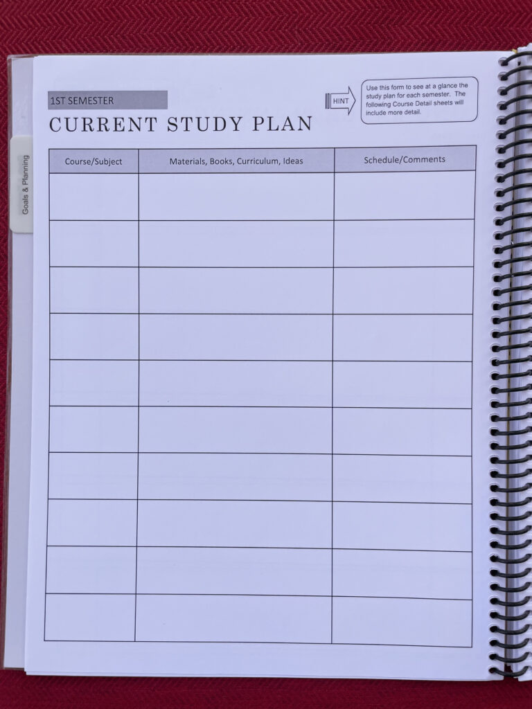 student planner page