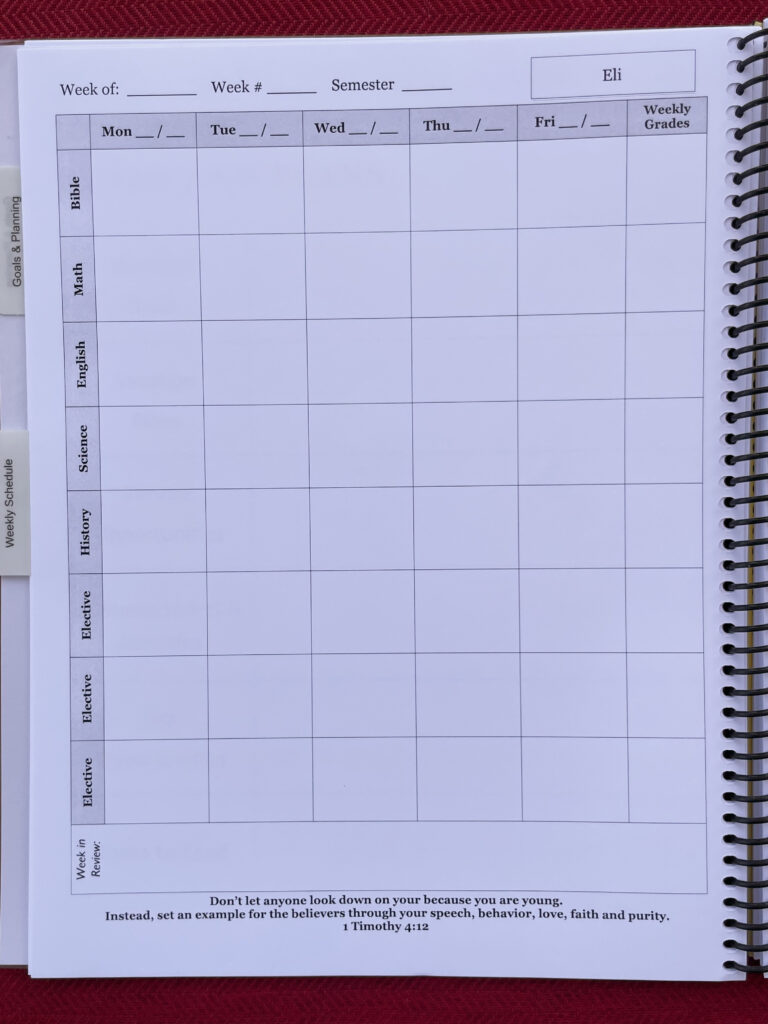 student planner page