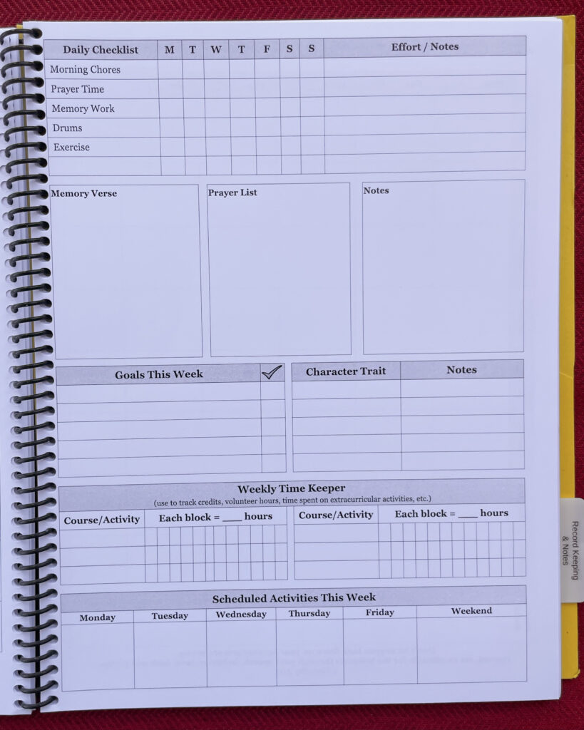 student planner page