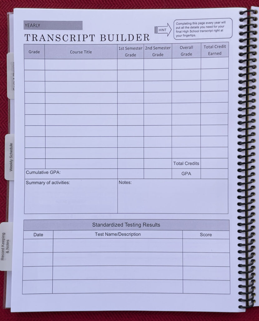 student planner page