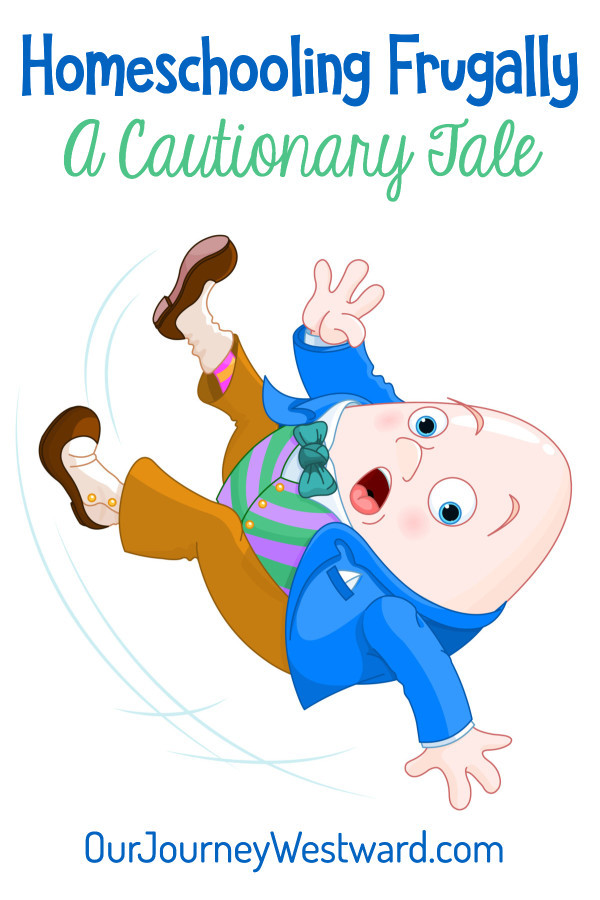 Humpty Dumpty egg man falling, advertising a blog post about homeschooling frugally