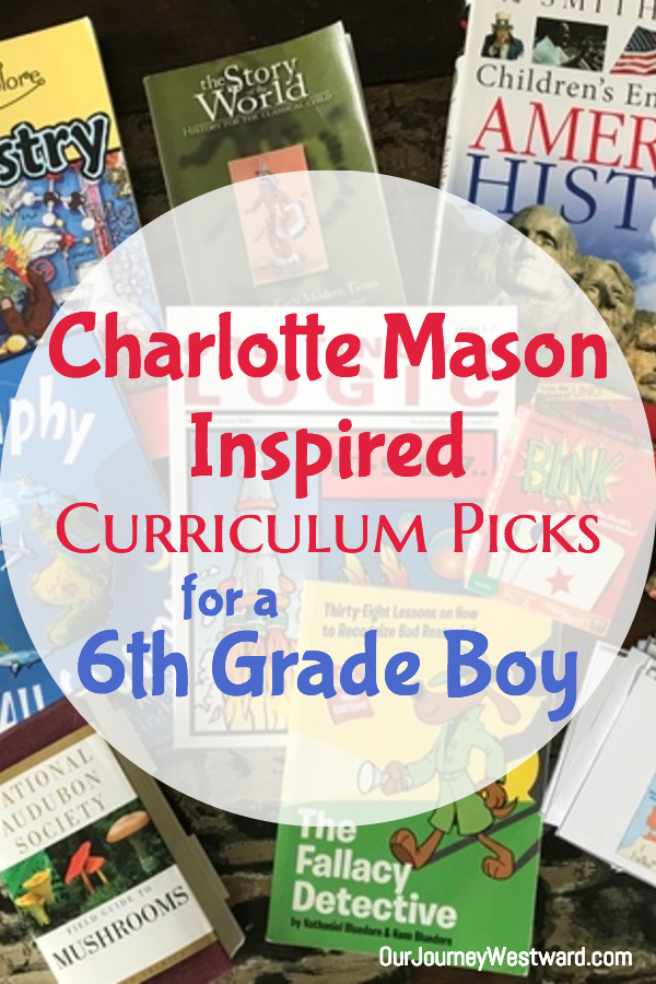 Charlotte Mason inspired curriculum arrayed on a table