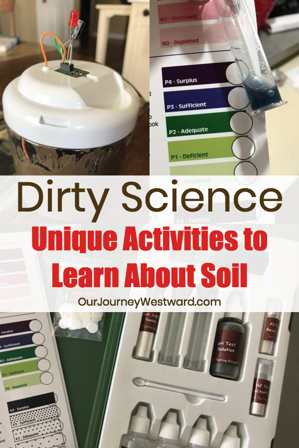 Dirty Science blog image showing soil testing kits and a kit on how to get energy from the soil.