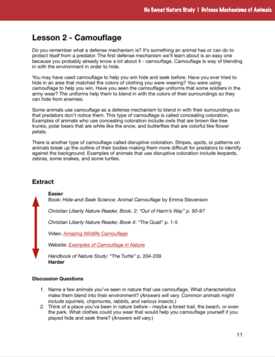 Defense Mechanisms of Animals curriculum page