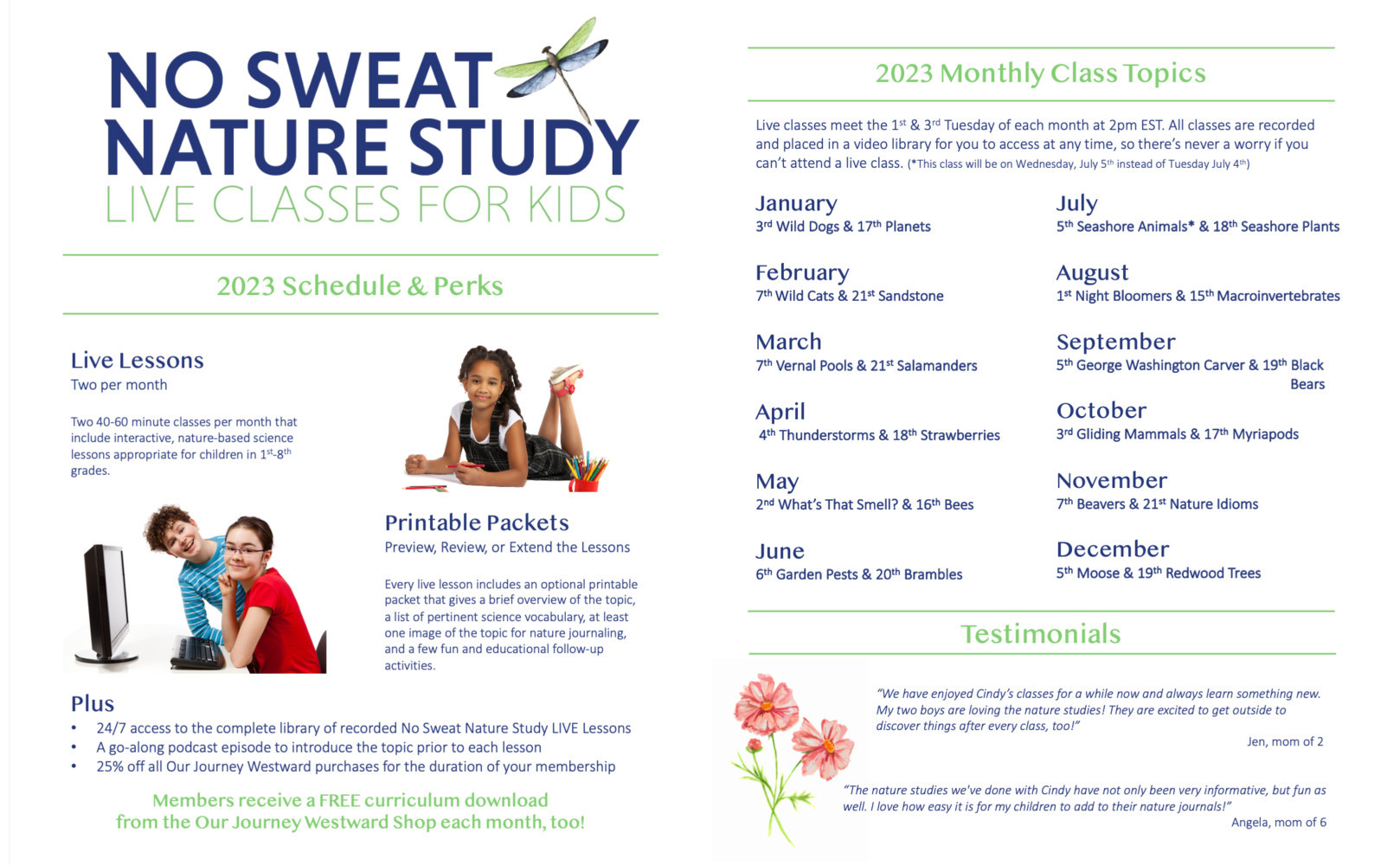 No Sweat Nature Study LIVE Class Schedule