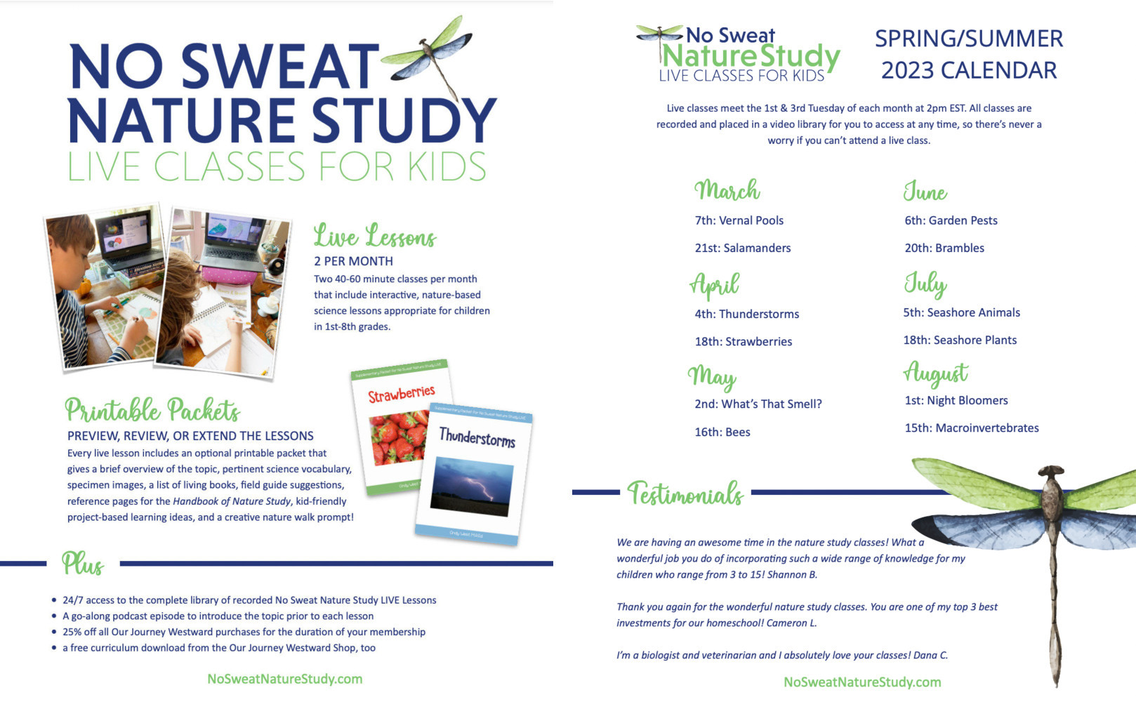 No Sweat Nature Study Spring/Summer 2023 Season