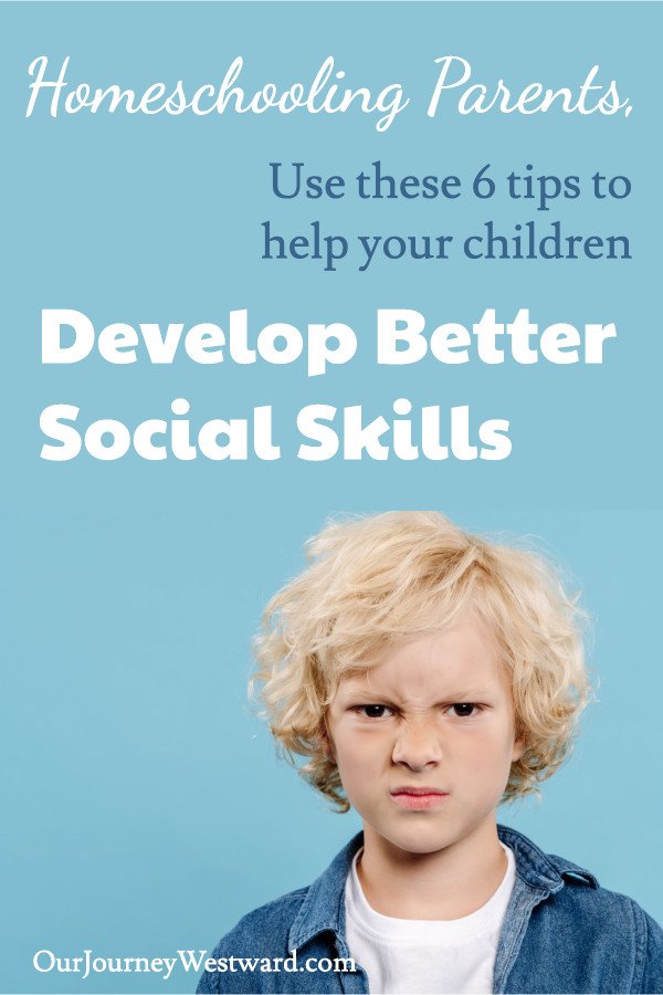 Blonde boy with busy hair makes a frowning face at the camera, with a blue background behind him. This image is used for a blog post about developing better social skills.