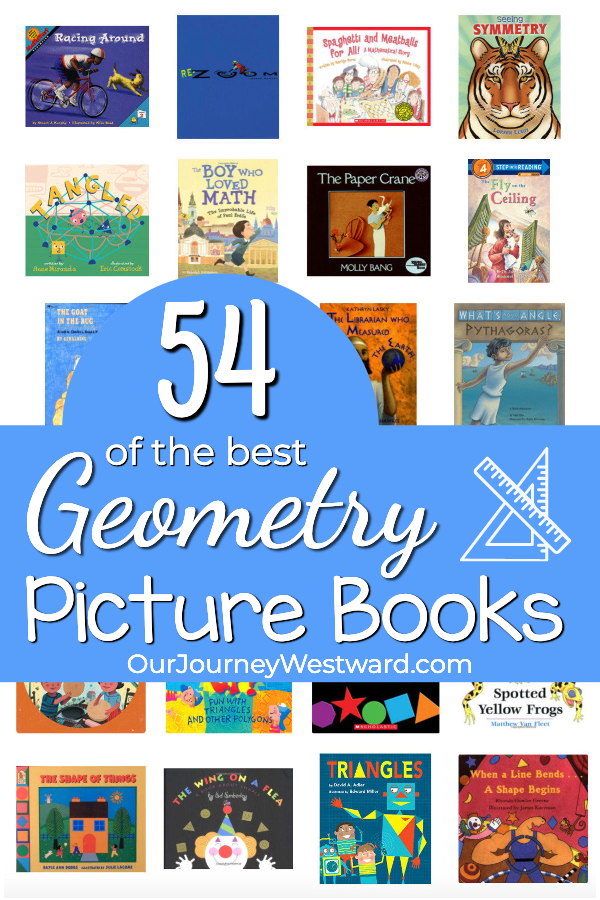 Multiple geometry picture books advertising a blog post about geometry picture books.