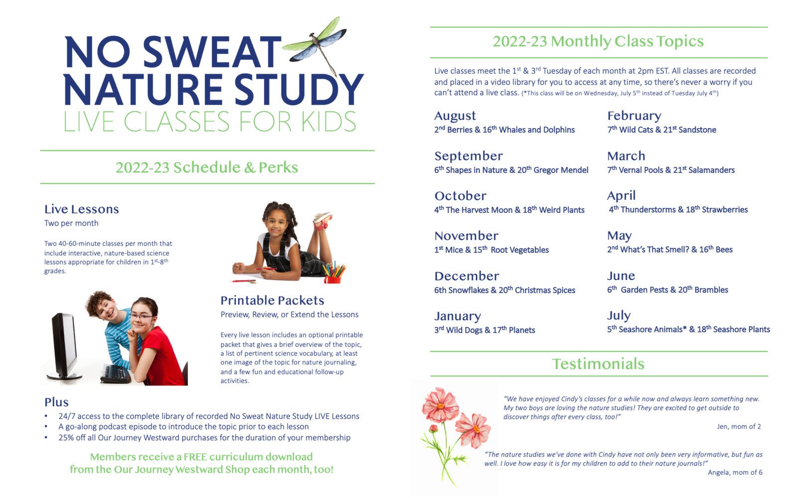 No Sweat Nature Study 2022-23 Class Calendar
