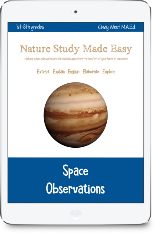 iPad with dark blue trim and the planet Jupiter in the middle. Used as the cover for a curriculum about space observations.