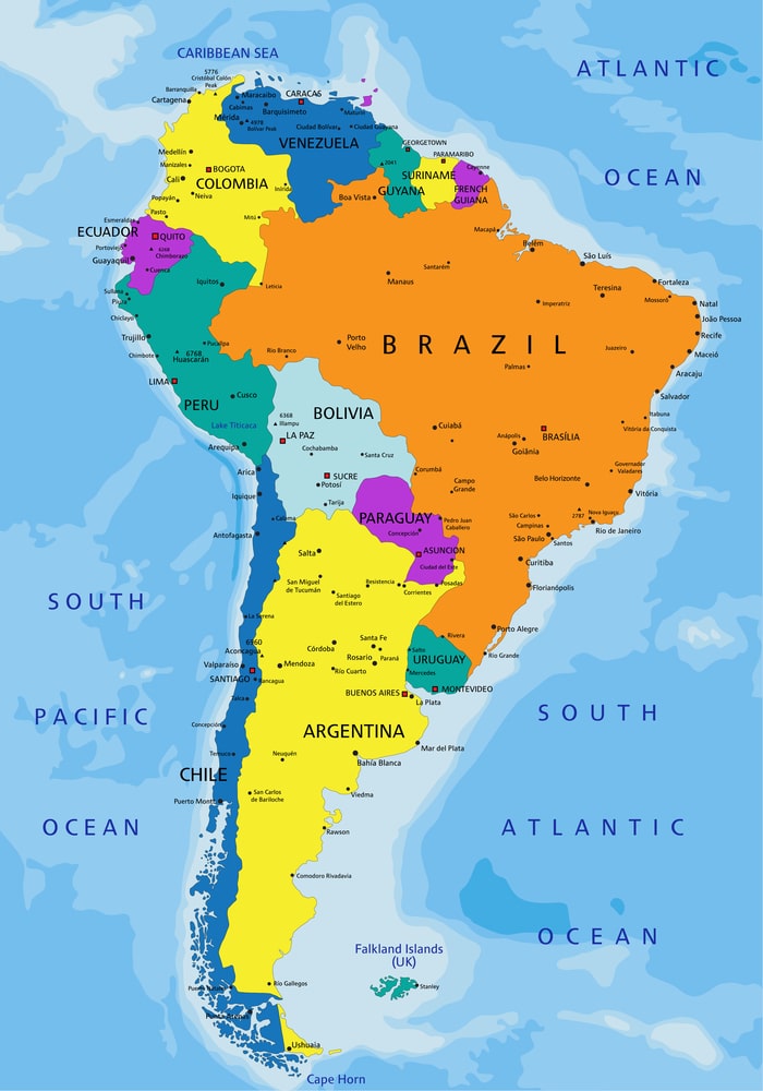 colorful map of South America