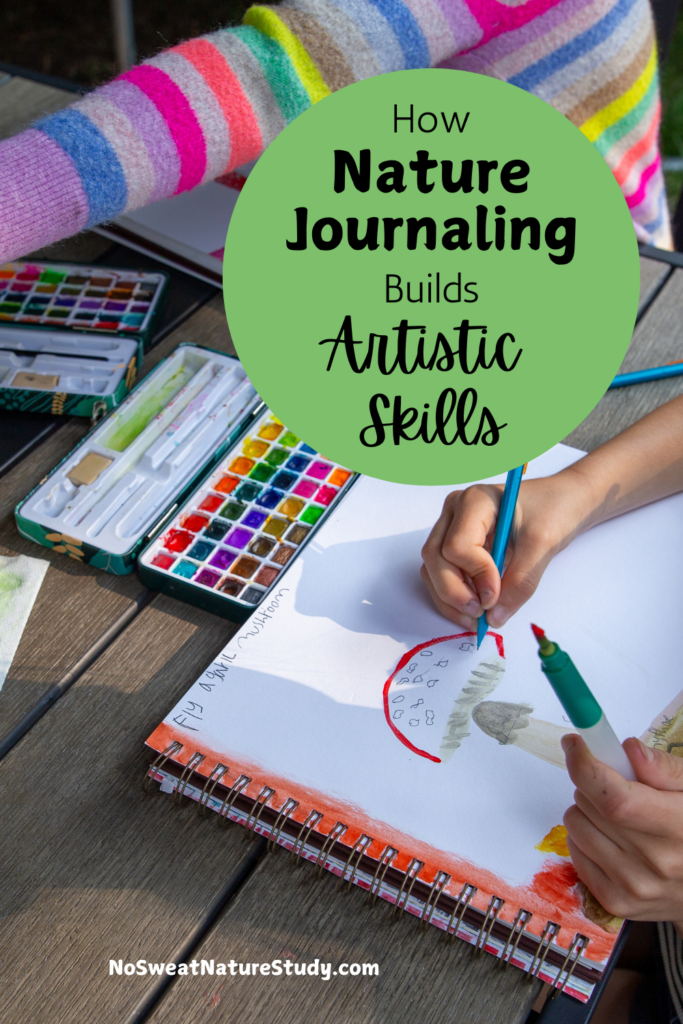 child painting a mushroom with watercolors