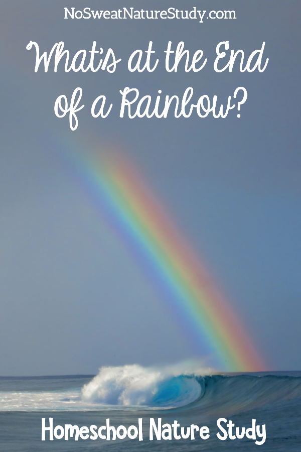 Rainbow ending in the ocean. Image is for a podcast about rainbows.