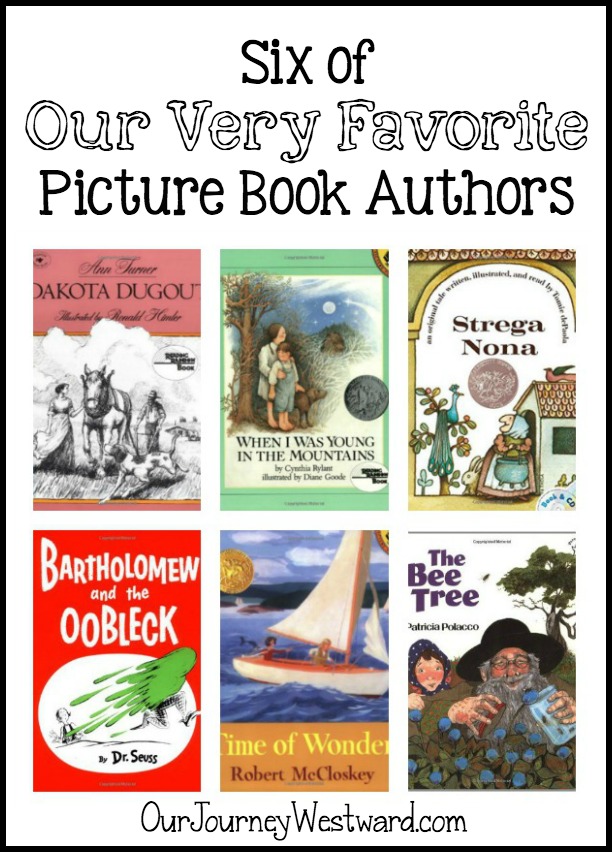 Blog image of "Six of Our Very Favorite Picture Book Authors" with photos of 6 picture book images.