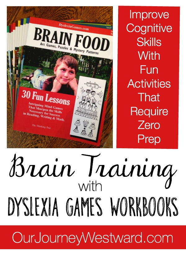 Stack of Brain Food books for a blog post about Brain Training with Dyslexia Games Workbooks