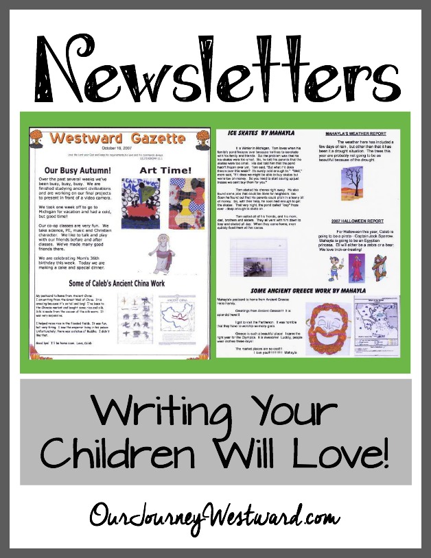 Blog Image about kids writing newsletters with an example of the Westward Gazette newsletter with articles and images that the kids have put together.