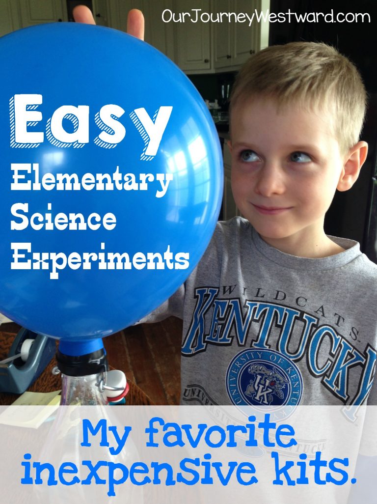 Boy does an experiment with a blue balloon. Used for a blog image about easy elementary science experiments.