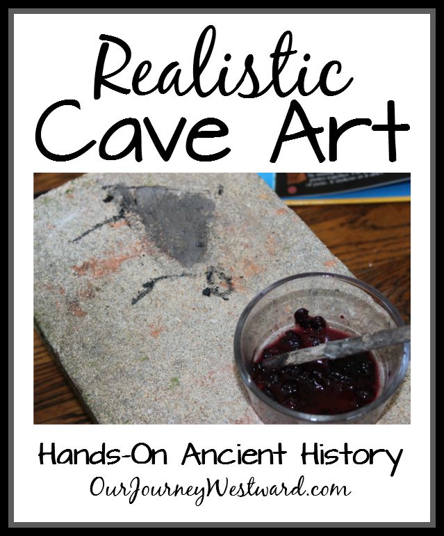 Blog Post image about realistic cave art with a photo of a rock with a bowl of berries crushed up with a stick for drawing with the berry ink on the rock